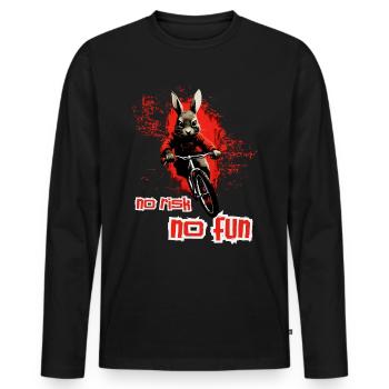 Raging hare on mountain bike: no risk no fun - Men's Premium Organic Long Sleeve Shirt - black - Front - Nico (187cm)