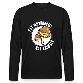 Eat Mushrooms not Animals Magic Mushrooms Trip - Men's Premium Organic Long Sleeve Shirt - black - Front - Nico (187cm)