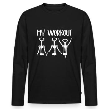 Ma séance d'entraînement fitness vin yoga femmes disant drôle - T-shirt manches longues Premium bio Homme - noir - Devant - Nico (187cm)