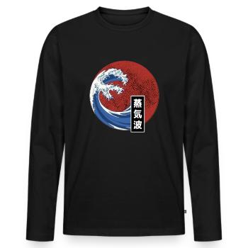 Vaporwave Big Wave Japan Japanisch Retro Kanagawa - Männer Premium Bio Langarmshirt - Schwarz - Vorne - Nico (187cm)