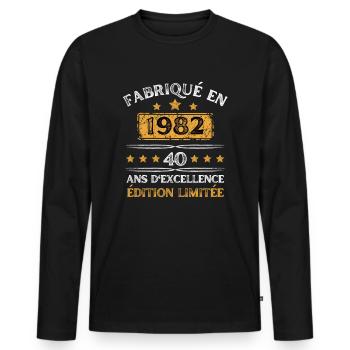 40 Ans Anniversaire Fabriqué En 1982 Vintage - T-shirt manches longues Premium bio Homme - noir - Devant - Nico (187cm)