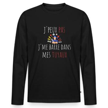 j'peux pas j'me barre dans mes tuyaux cadeau - T-shirt manches longues Premium bio Homme - noir - Devant - Nico (187cm)
