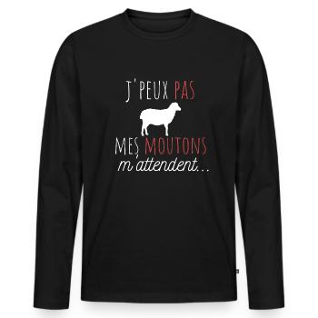 j'peux pas mes moutons m'attendent cadeau humour - T-shirt manches longues Premium bio Homme - noir - Devant - Nico (187cm)