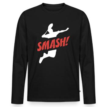 Smash Badminton - Men's Premium Organic Long Sleeve Shirt - black - Front - Nico (187cm)