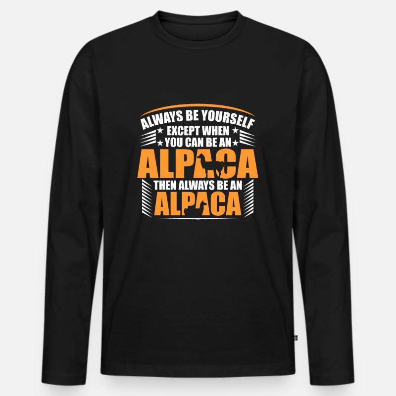 Lama Alpaca - Männer Premium Bio Langarmshirt - Schwarz
