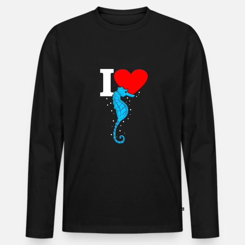 Seepferd - Männer Premium Bio Langarmshirt - Schwarz