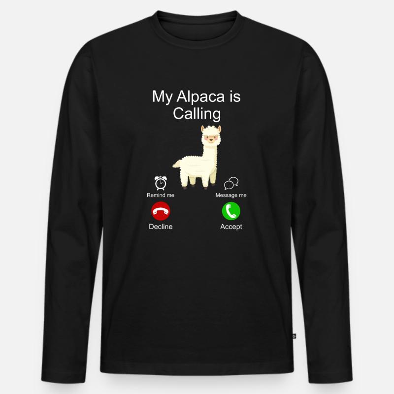 Alpaka Lama - Männer Premium Bio Langarmshirt - Schwarz