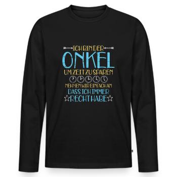 Onkel - Männer Premium Bio Langarmshirt - Schwarz - Vorne - Nico (187cm)