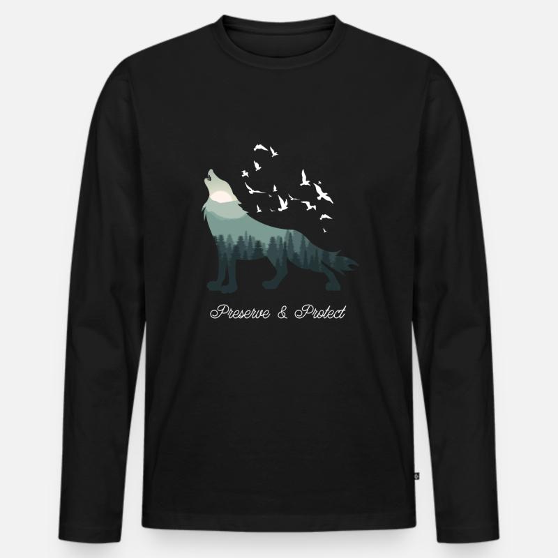 Wolf - Männer Premium Bio Langarmshirt - Schwarz