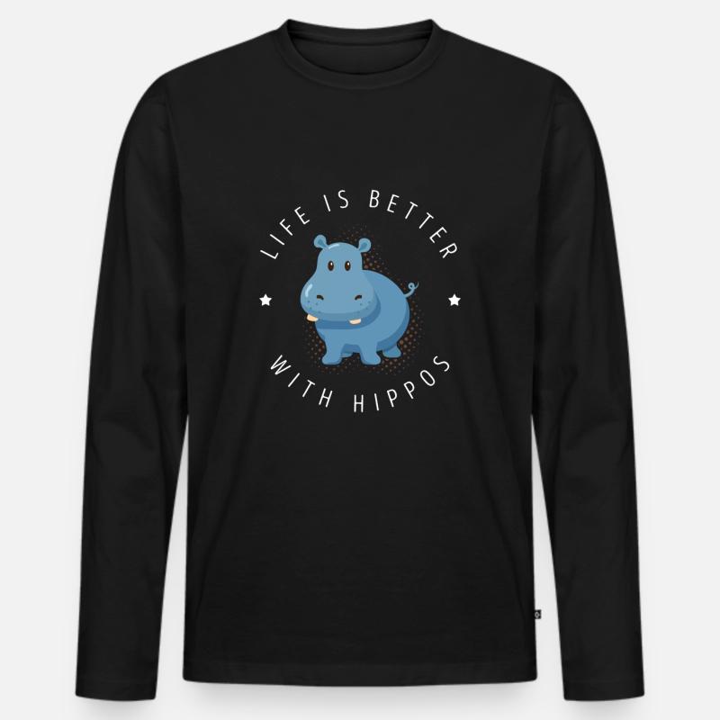 Nilpferd - Männer Premium Bio Langarmshirt - Schwarz