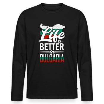 Bulgarie - T-shirt manches longues Premium bio Homme - noir - Devant - Nico (187cm)