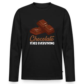 Le chocolat répare tout le chocolat drôle - T-shirt manches longues Premium bio Homme - noir - Devant - Nico (187cm)