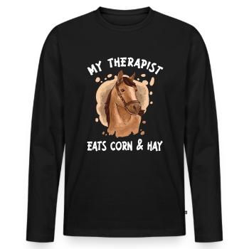 Mon thérapeute mange du maïs et du foin Cavalier Cavalier Cheval - T-shirt manches longues Premium bio Homme - noir - Devant - Nico (187cm)