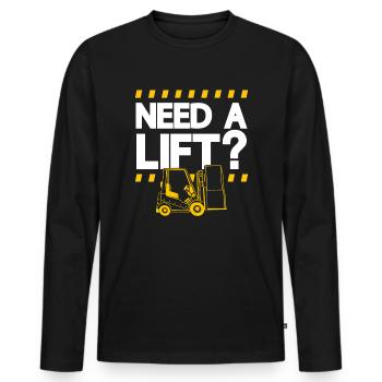 Need A Lift Funny Forklift Driver - Men's Premium Organic Long Sleeve Shirt - black - Front - Nico (187cm)