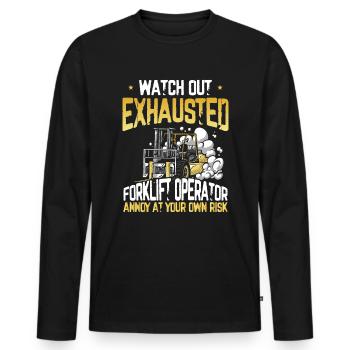 Exhausted Forklift Operator Funny Forklift - Men's Premium Organic Long Sleeve Shirt - black - Front - Nico (187cm)
