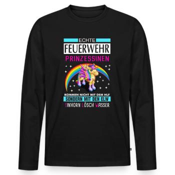Feuerwehr Frau Einhorn Spruch Geschenk - Männer Premium Bio Langarmshirt - Schwarz - Vorne - Nico (187cm)