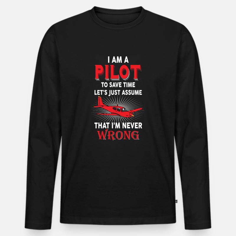 Pilot Piloten Spruch Geschenk - Männer Premium Bio Langarmshirt - Schwarz