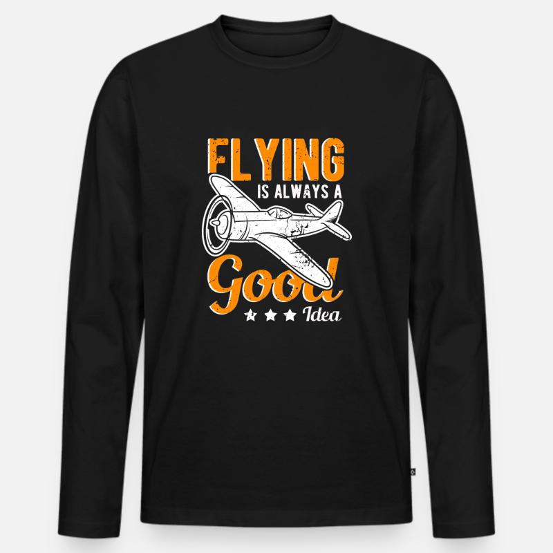 Fliegen Pilot Flugzeug Spruch - Männer Premium Bio Langarmshirt - Schwarz