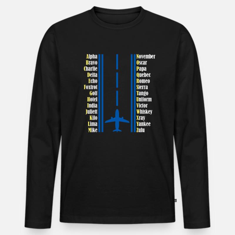 Pilot Pilotenalphabet - Männer Premium Bio Langarmshirt - Schwarz