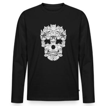 Katzen Totenkopf - Männer Premium Bio Langarmshirt - Schwarz - Vorne - Nico (187cm)