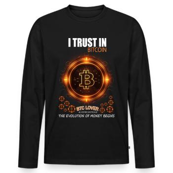 I TRUST IN BITCOIN BTC EVOLUTION OF MONEY BEGINS - Männer Premium Bio Langarmshirt - Schwarz - Vorne - Nico (187cm)