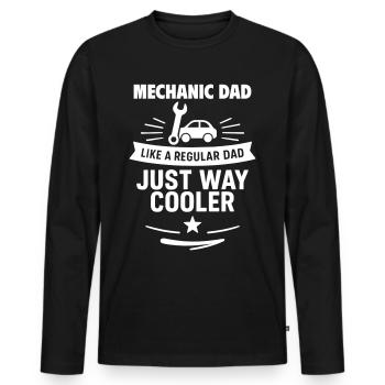 Werkstatt-Papa – cooler als der Durchschnitt - Männer Premium Bio Langarmshirt - Schwarz - Vorne - Nico (187cm)