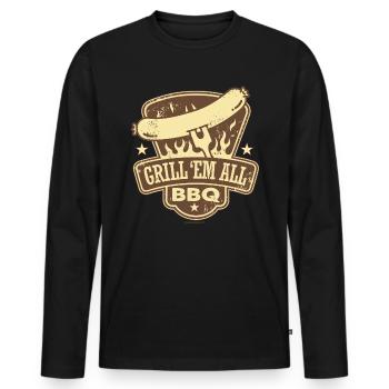 BBQ - Du grillst einfach alles - grill em all BBQ - Männer Premium Bio Langarmshirt - Schwarz - Vorne - Nico (187cm)