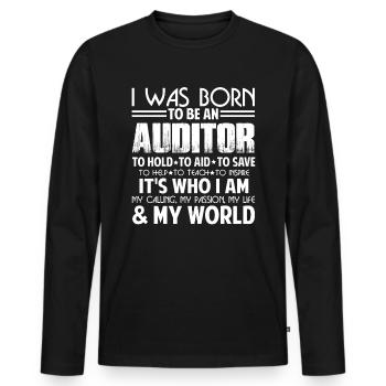 Je suis né pour être auditeur - T-shirt manches longues Premium bio Homme - noir - Devant - Nico (187cm)