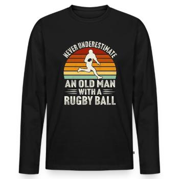 Unterschätzen Sie niemals einen alten Mann mit einem Rugbyball - Männer Premium Bio Langarmshirt - Schwarz - Vorne - Nico (187cm)