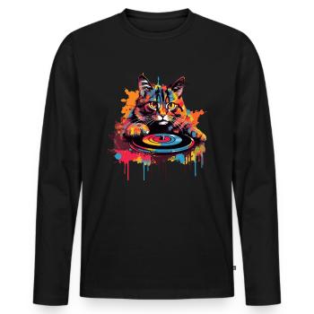 Vinyle coloré Cat Vinyl Record Turntable - T-shirt manches longues Premium bio Homme - noir - Devant - Nico (187cm)