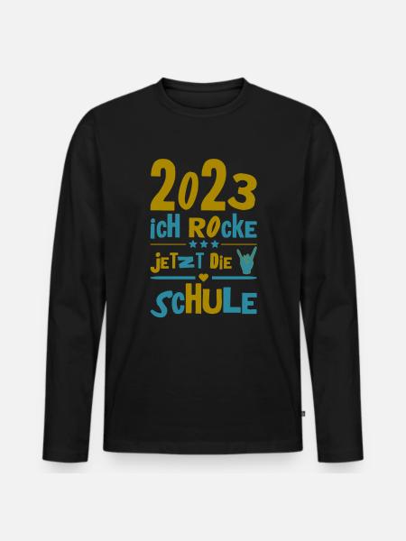 Schulkind 2023 Einschulung Erstklässler Geschenk - Männer Premium Bio Langarmshirt - Schwarz