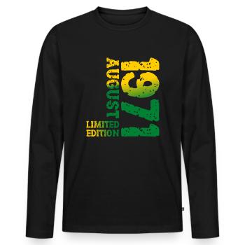 1971 August Limited Edition 52. Geburtstag Outfit - Männer Premium Bio Langarmshirt - Schwarz - Vorne - Nico (187cm)