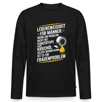 Lebensweisheit für Männer Werkstatt JGA Handwerker - Männer Premium Bio Langarmshirt - Schwarz - Vorne - Nico (187cm)