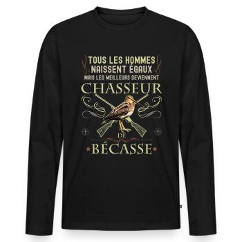 Humour Chasseurs de bécasse - T-shirt manches longues Premium bio Homme - noir - Devant - Nico (187cm)