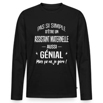 Assistant maternelle - T-shirt manches longues Premium bio Homme - noir - Devant - Nico (187cm)