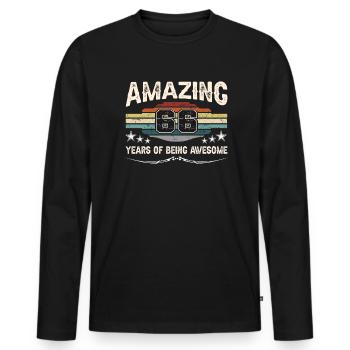 Rétro Vintage 66 ans d’être génial - T-shirt manches longues Premium bio Homme - noir - Devant - Nico (187cm)