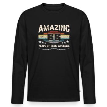 Rétro Vintage 55 ans d’être génial - T-shirt manches longues Premium bio Homme - noir - Devant - Nico (187cm)