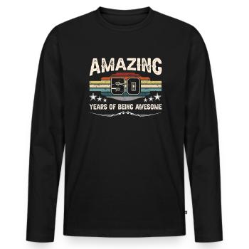 Rétro Vintage 50 ans d’être génial - T-shirt manches longues Premium bio Homme - noir - Devant - Nico (187cm)