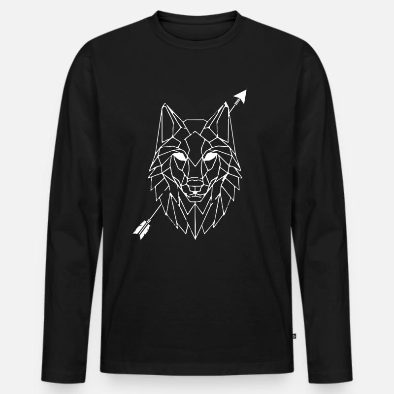Wolf - Männer Premium Bio Langarmshirt - Schwarz