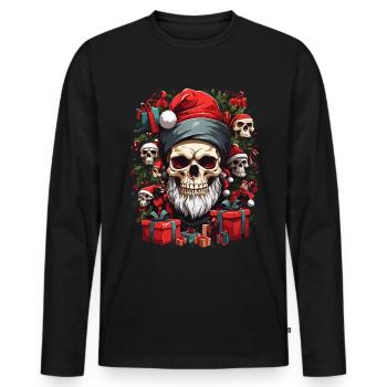 Sort de crâne de Noël du Père Noël - T-shirt manches longues Premium bio Homme - noir - Devant - Nico (187cm)