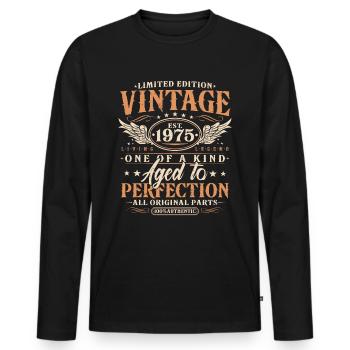 Vintage, 1975, Vintage Born, Cadeau d’anniversaire - T-shirt manches longues Premium bio Homme - noir - Devant - Nico (187cm)