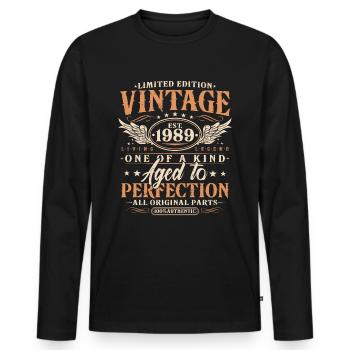 Vintage, 1989, Vintage Born, Cadeau d’anniversaire - T-shirt manches longues Premium bio Homme - noir - Devant - Nico (187cm)