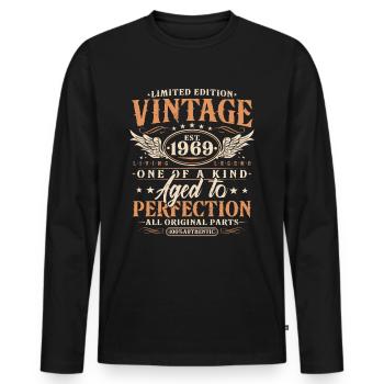 Vintage, 1969, Vintage Born, Cadeau d’anniversaire - T-shirt manches longues Premium bio Homme - noir - Devant - Nico (187cm)