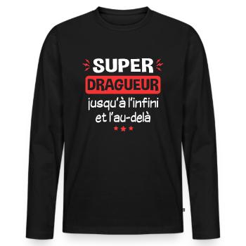 Dragueur Drague Séducteur Amour Humour Drôle - T-shirt manches longues Premium bio Homme - noir - Devant - Nico (187cm)