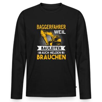 Baggerfahrer Baggerführer Bauleiter Geschenk - Männer Premium Bio Langarmshirt - Schwarz - Vorne - Nico (187cm)