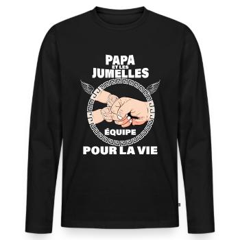 Papa et filles jumelles équipe parfaite - T-shirt manches longues Premium bio Homme - noir - Devant - Nico (187cm)