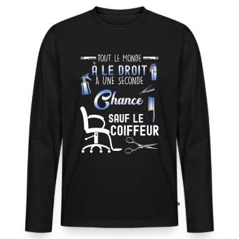 Coiffeur humour cadeau métier coiffure - T-shirt manches longues Premium bio Homme - noir - Devant - Nico (187cm)