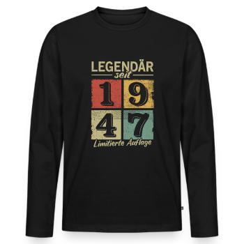 Legendär seit 1947 - Geburtsjahr 1947 vintage - Männer Premium Bio Langarmshirt - Schwarz - Vorne - Nico (187cm)