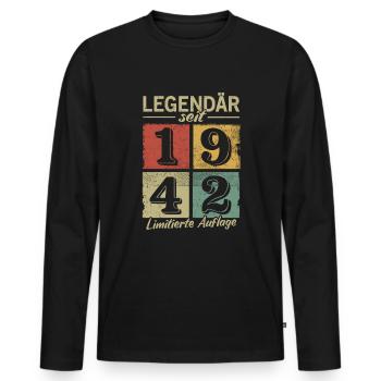 Legendär seit 1942 - Geburtsjahr 1942 vintage - Männer Premium Bio Langarmshirt - Schwarz - Vorne - Nico (187cm)