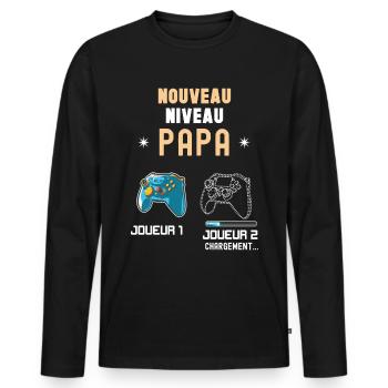 Papa joueur 1 et joueur 2 futur Papa humour - T-shirt manches longues Premium bio Homme - noir - Devant - Nico (187cm)